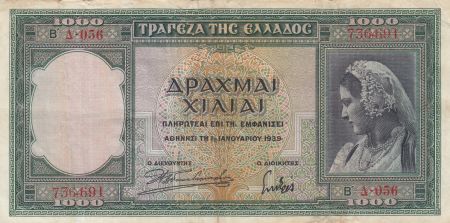 Grèce 1000 Drachms Femme - Athéna et Parthénon - 1939 - TTB