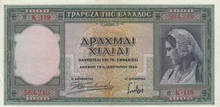 Grèce 1000 Drachms Femme - Athéna et Parthénon - 1939