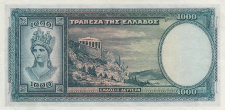 Grèce 1000 Drachms Femme - Athéna et Parthénon - 1939