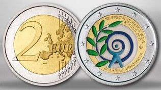 Grèce 2 Euro Spécial Jeux Olympiques colorisée