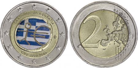 Grèce 2 Euros - 10 ans UEM - Colorisée - 2009 - Bimétallique