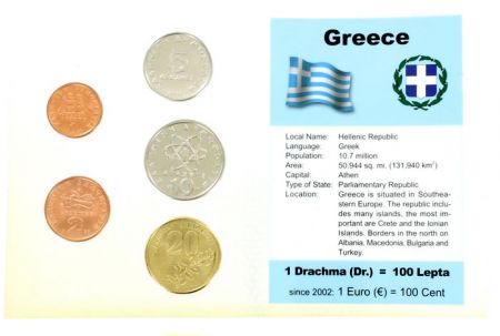 Grèce Blister 5 monnaies GRECE (1 à 20 drachmes)