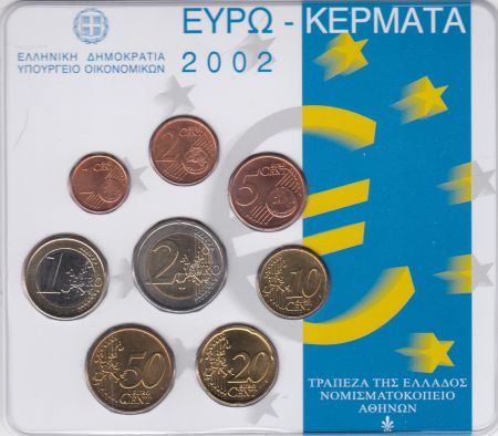 Grèce Coffret BU Grèce 2002 - 8  monnaies en euro