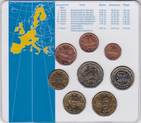 Grèce Coffret BU Grèce 2002 - 8  monnaies en euro