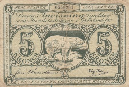 Groenland 5 Kroner Ours Polaire, Carte - (1953-1967) - TB - P.18