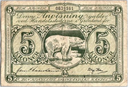 Groenland 5 Kroner Ours Polaire, Carte - (1953/1967)