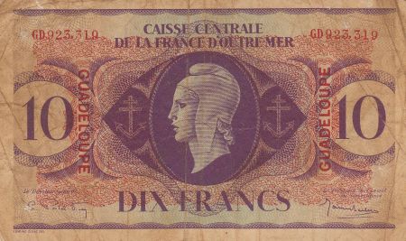 Guadeloupe 10 Francs Marianne L.1944 - Croix de Lorraine - Série GD