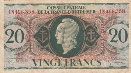 Guadeloupe 20 Francs Marianne L.1944 - Croix de Lorraine - Série LN