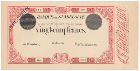 Guadeloupe 25 Francs Type 1874 - Paire d\'épreuves Uniface - Spécimen - SUP+
