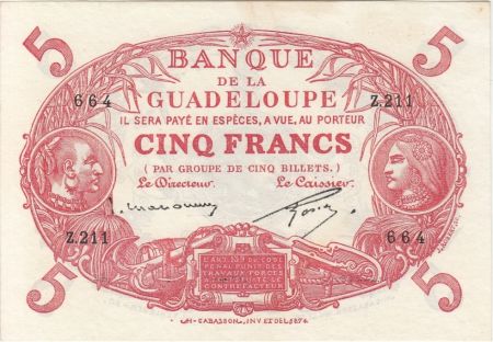 Guadeloupe 5 Francs Cabasson, type 1901 - ND(1934) - Série Z.211