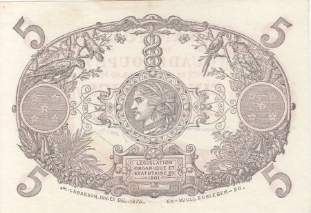 Guadeloupe 5 Francs Cabasson, type 1901 - ND(1934) - Série Z.211