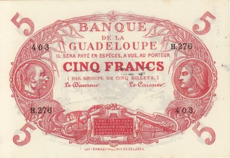Guadeloupe 5 Francs Cabasson, type 1901 - ND(1944) - H.276-403
