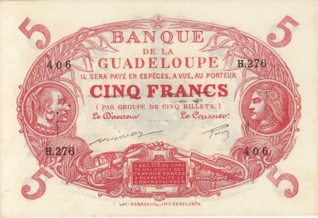 Guadeloupe 5 Francs Cabasson, type 1901 - ND(1944) - H.276-406