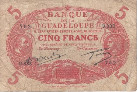 Guadeloupe 5 Francs Cabasson, type 1901 - ND(1945) - U.338