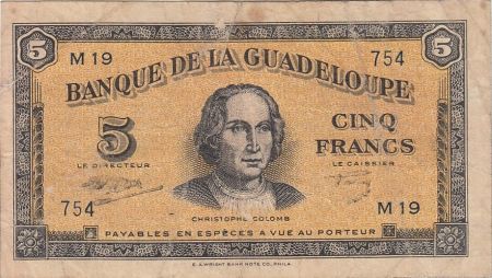 Guadeloupe 5 Francs Christophe Colomb - 1945 Série M.19