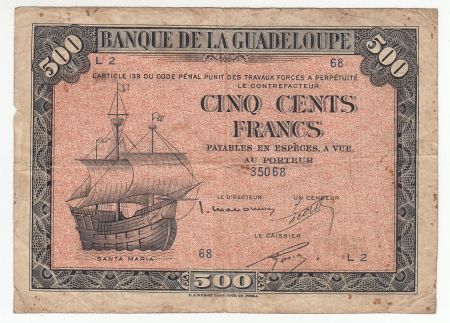 Guadeloupe 500 Francs Santa Maria - 1942 Série L 2 - TB+