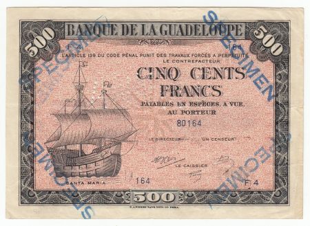 Guadeloupe 500 Francs Santa Maria - 1942 Spécimen F 4  - TTB