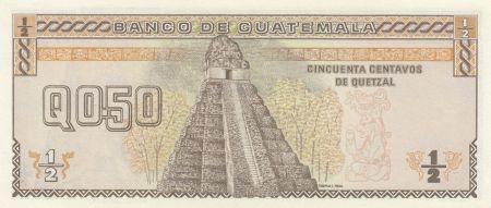 Guatemala ½ Quetzal 1989 - Tecun Uman -  Temple - Série A