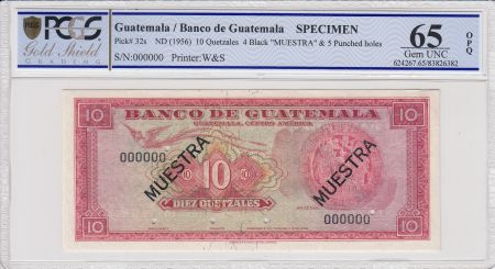 Guatemala 10 Quetzales 1955 - Ara de Tikal - Fondation de guatemala  - Spécimen - PCGS 65OPQ