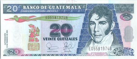 Guatemala 20 Quetzales 2003 -  M. Galvez - Acte Indépendance