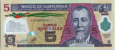 Guatemala 5 Quetzales 2011 - Général J. Rufino Barrios - Ecole (Canadian Bank Note) - Polymer