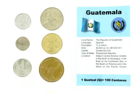 Guatemala Blister 6 monnaies GUATEMALA (1 centavo à 1 quetzal)