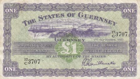 Guernesey 1 Livre Vue de Guernesey - 1957 - TTB - P .43b