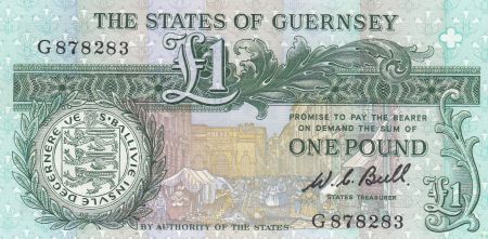 Guernesey 1 Pound ND1980 - Daniel de Lisle Brock - Place du marché en 1882 2ème ex