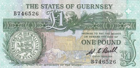 Guernesey 1 Pound ND1980 - Daniel de Lisle Brock - Place du marché en 1882