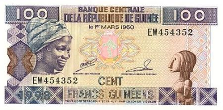 Guinée 100 Francs 1998 - Jeune Femme - Bananeraie