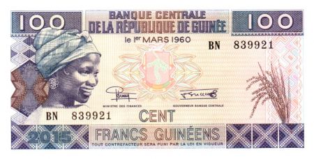 Guinée 100 Francs Jeune Femme - Bananeraie 2015 - Neuf