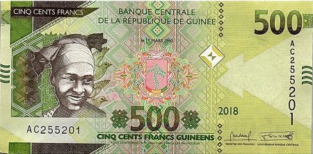 Guinée 500 Francs - Femme africaine - Mine - 2018 - Neuf