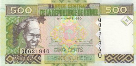 Guinée 500 Francs, Femme - Exploitation minière - 2015 - Neuf