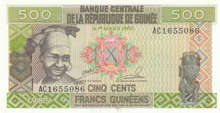 Guinée 500 Francs 1985 - Femme, Mine
