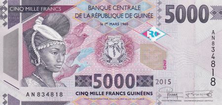 Guinée 5000 Francs - Femme africaine - Barrage - 2015 - Série AN - P.48