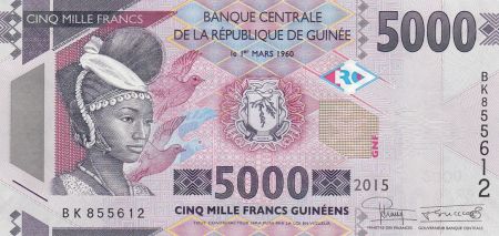 Guinée 5000 Francs Femme africaine - Barrage 2015 - Neuf