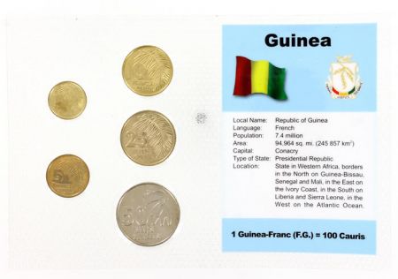 Guinée Blister 5 monnaies GUINEE (1 à 50 francs)