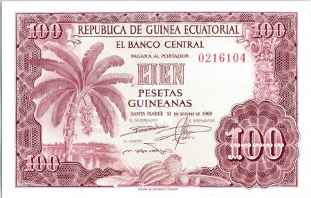 Guinée Equatoriale 100 Pesetas Guineanas Guineanas, Bananier - 1969