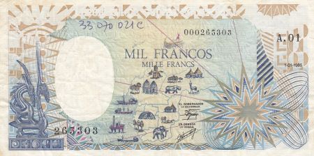 Guinée Equatoriale 1000 Francs - 1985 - Fauté manque partiel impression