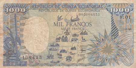 Guinée Equatoriale 1000 Francs 1985 - Carte de l\' Afrique, Eléphant - Série F.01
