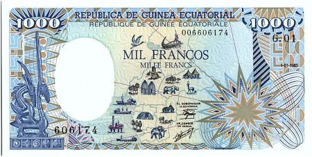 Guinée Equatoriale 1000 Francs Carte de l\' Afrique - Eléphant - 1985