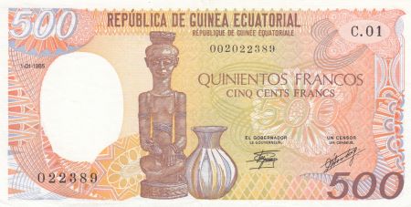 Guinée Equatoriale 500 Francs 1985 - Statue, Poterie