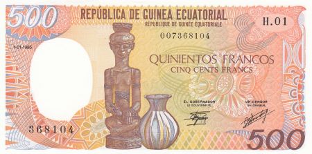 Guinée Equatoriale 500 Francs Statue - Poterie - 1985 Série H.01