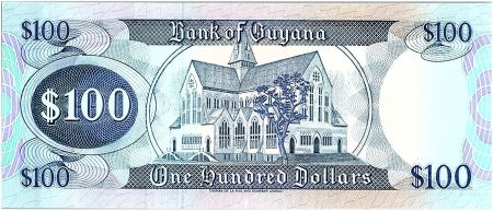 Guyana 100 Dollars,  Carte du Guyana - Eglise - 1989