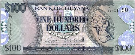 Guyana 100 Dollars Carte de Guyane - Eglise - 2019 - Neuf - P.36d