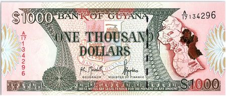 Guyana 1000 Dollars, Carte du Guyana - Banque de Guyana - 1996