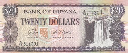 Guyana 20 dollars - Chutes de Kaieteur - Chantier naval - Série C.96 - ND - P.30G