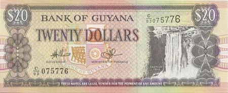 Guyana 20 Dollars Cascade Kaieteur - Chantier naval