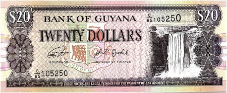 Guyana 20 Dollars Cascade Kaieteur, Chantier Naval - 2019 - Neuf - P.30g