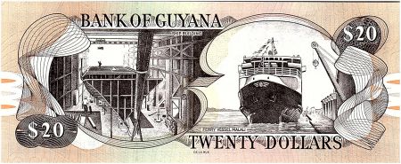 Guyana 20 Dollars Cascade Kaieteur, Chantier Naval - 2019 - Neuf - P.30g
